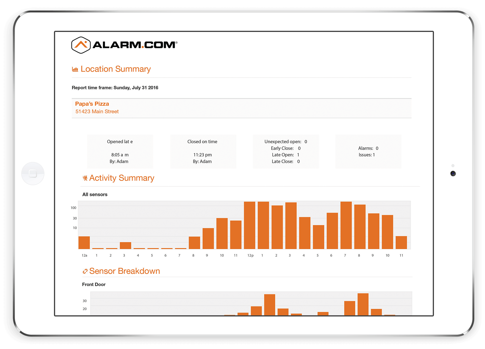 Alarm.com for businesses location summary screen